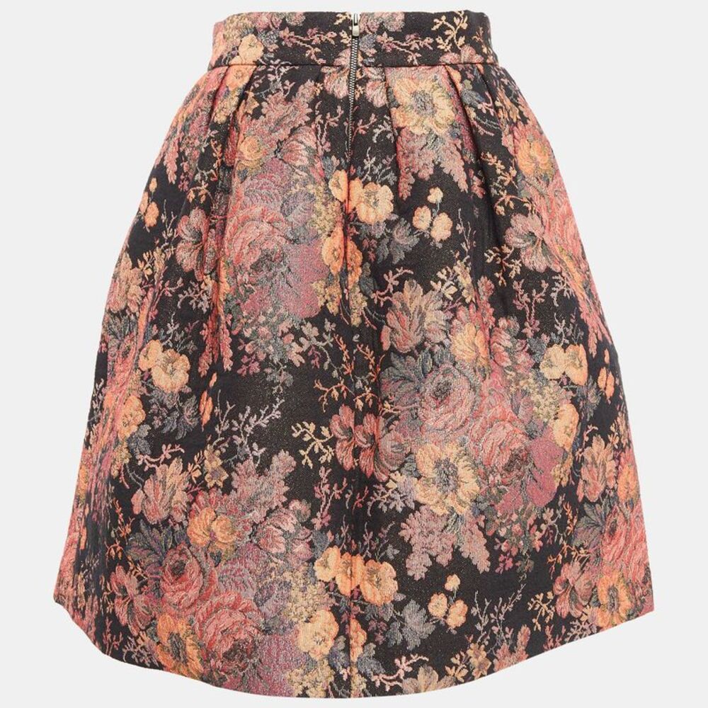 Maje Black Jacquard Lurex Pleated Knee-Length Skirt L - Picture 2 of 5